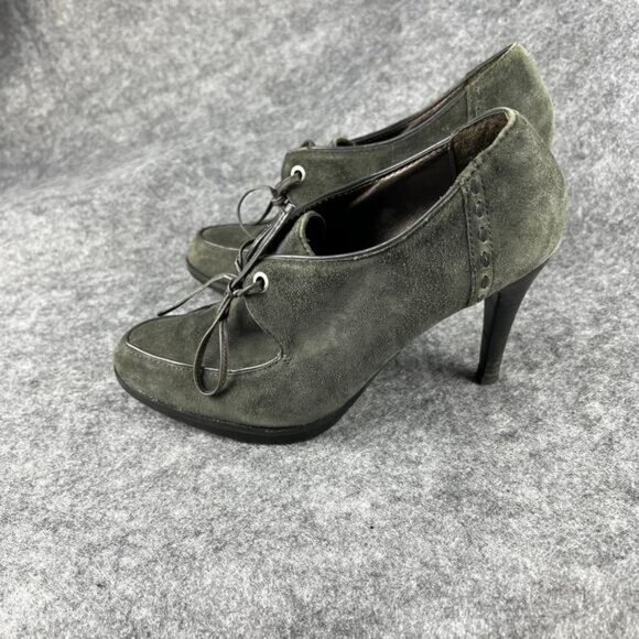 Circa Joan & David Black Suede Bootie Heels & Laces Gray Green 8M - Picture 1 of 7